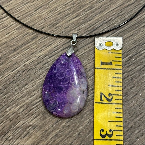 Purple Chrysanthemum Coral Fossil Teardrop Pendant Necklace – One of a Kind - Picture 3 of 10